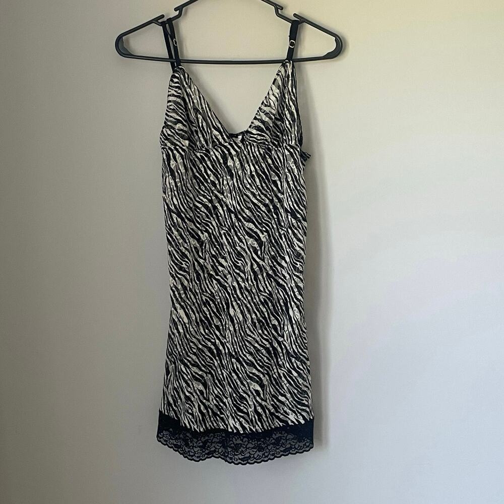 Victoria’s Secret Zebra Print Lace Trim Slip Dress Y2K-Coquette Lingerie Sz L